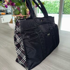 Authentic Vintage Burberry Black Label Nylon tote  Bag with house check sides